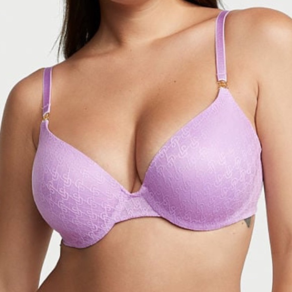 NWT VERY SEXY Icon by Victoria's Secret Push-Up Demi Bra Logo Lace Silky Lilac